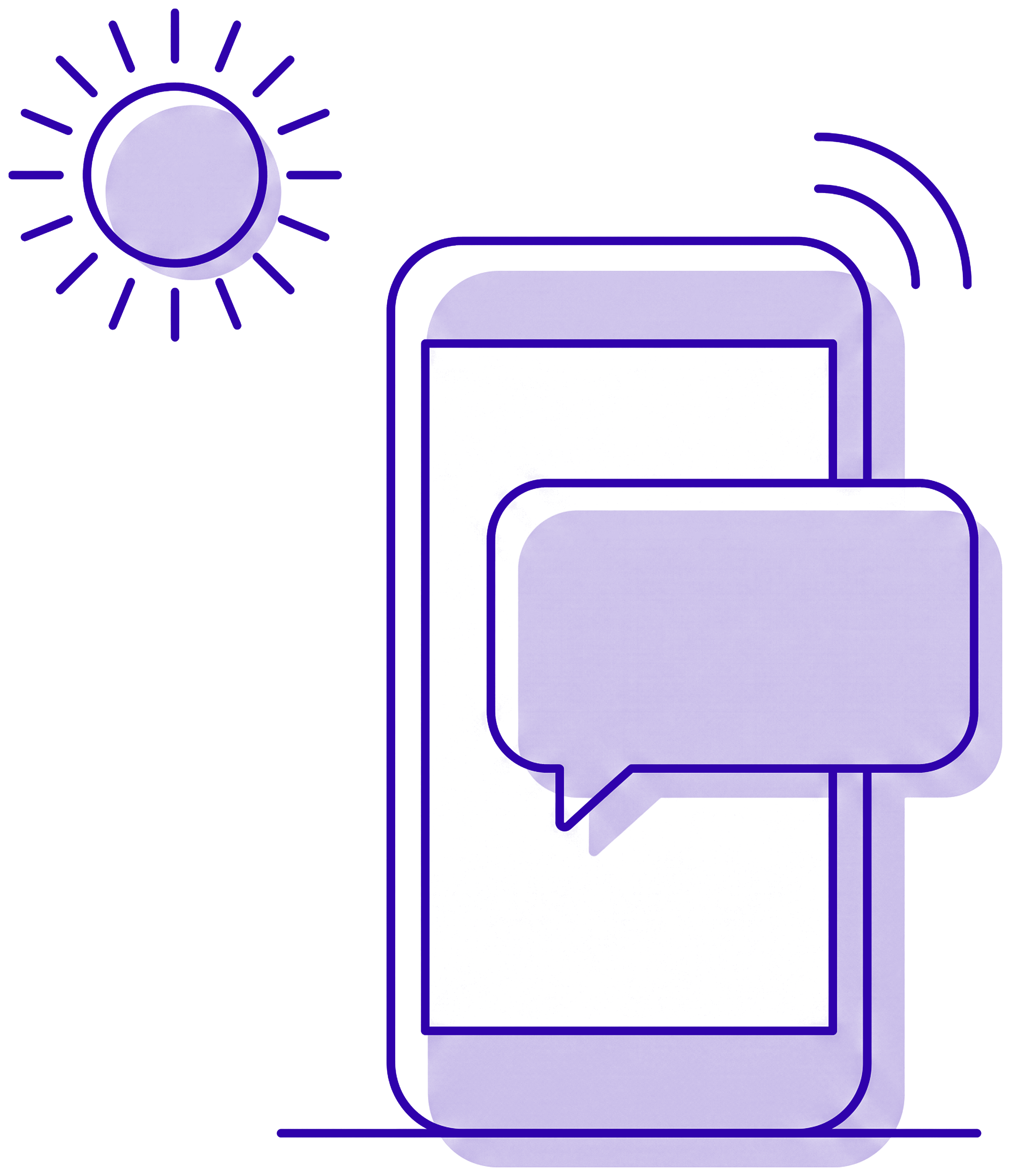 A phone receiving a message, with a morning sun beside it